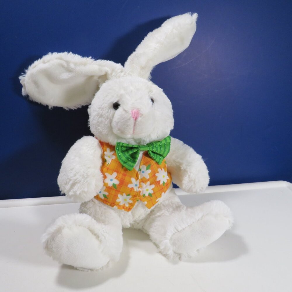 White Plush Rabbit Bunny with bow tie and carrot vest made by American Greetings